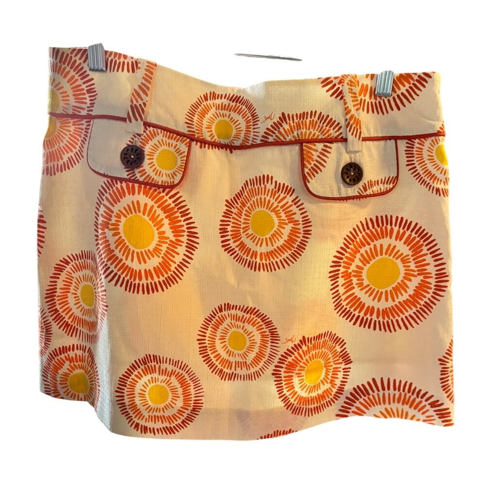 Trina Turk Sunburst Print Mini Skirt Orange Yellow Retro Resort Size 8